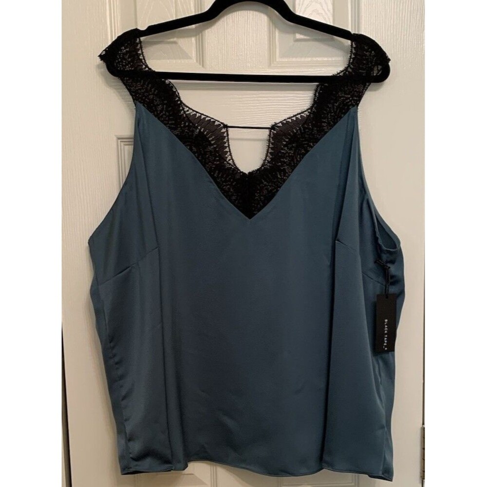 Black Tape Dex Plus Size 1X Top Teal Topaz Black Lace Satin Cami Sleeveless New